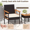 Wicker armchair with soft cushion and acacia wood armrest, perfect for balcony relaxation and outdoor comfort.