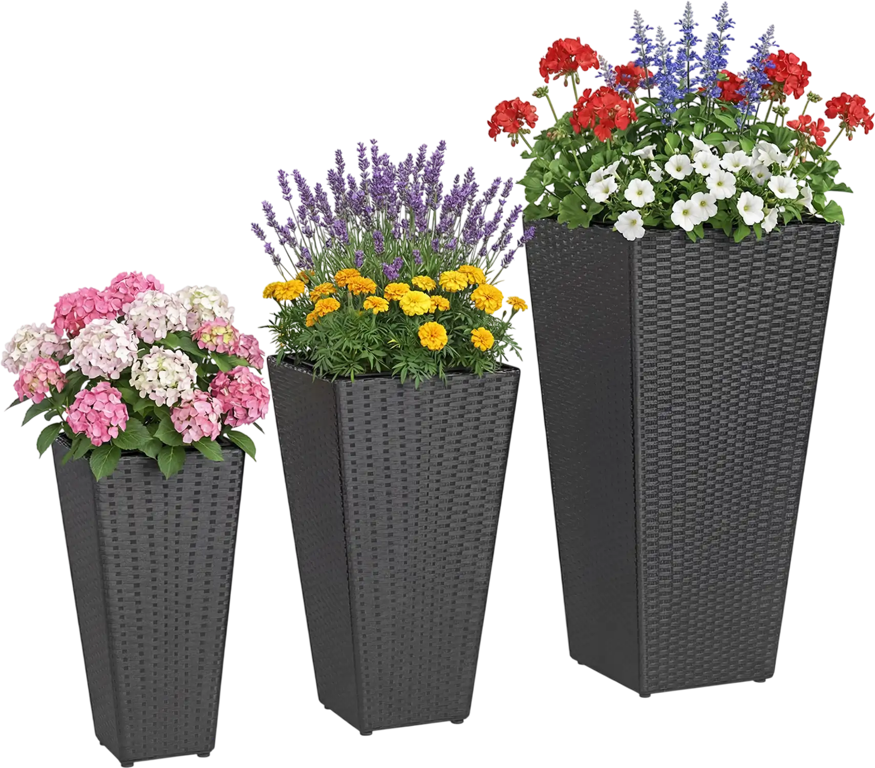 Costway 3-Piece Wicker Planters Tapered PP Rattan Plant Boxes 52058373 New