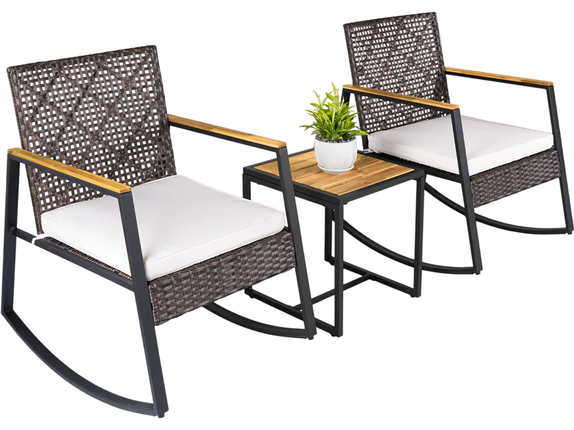 Costway 3-Piece Wicker Rocking Chair Patio Set w/ Coffee Table Cushions 26202857 New