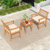 3 Piece Wood Patio Furniture Set with Seat Cushions and Acacia Wood Frame-White - Gallery View 1 of 10