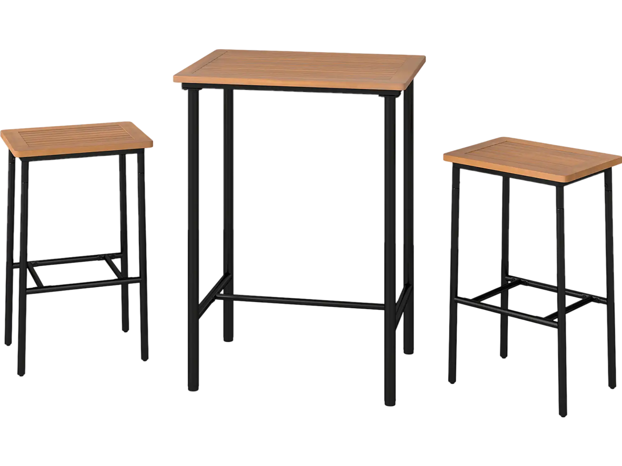 Costway 3-Pc Acacia Wood Patio Bar Set Rectangular Table Metal Frame 70395219 New