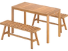 3 Pieces Acacia Wood Patio Dining Set Outdoor Rectangular Table and Benches with Slatted Seats