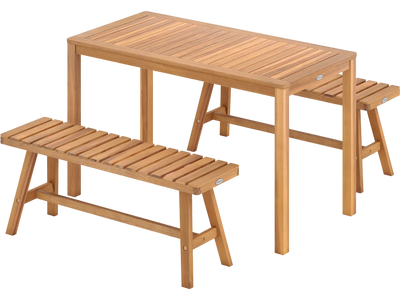 Costway 3-Pc Acacia Wood Patio Dining Set Rectangular Table Benches 23623014 New