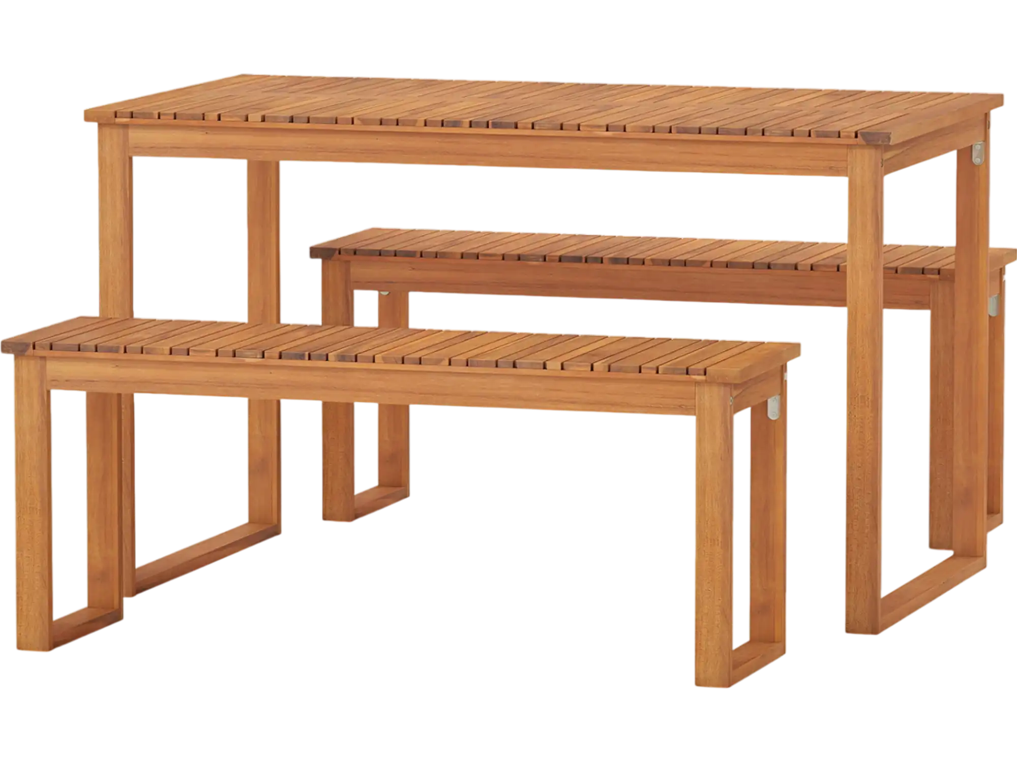 Costway 3-Pc Acacia Wood Outdoor Patio Dining Set Table 2 Benches for 4 84020607 New