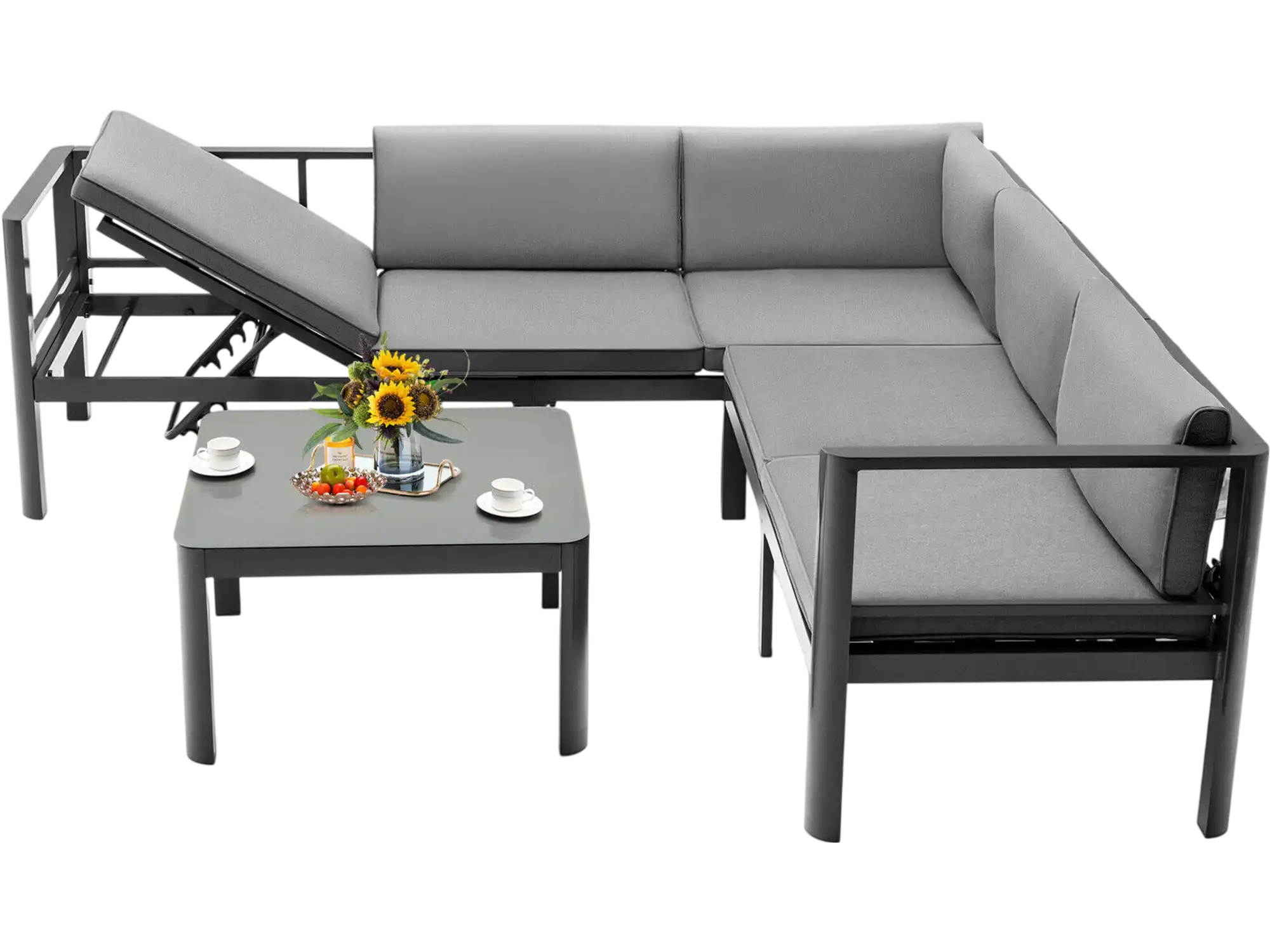 Costway 3-Pc Aluminum Patio Furniture Set Adjustable Backrest Sofa 81472639 New
