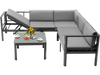 L-shaped aluminum patio furniture set with gray cushions and adjustable backrest, perfect for indoor or outdoor use.