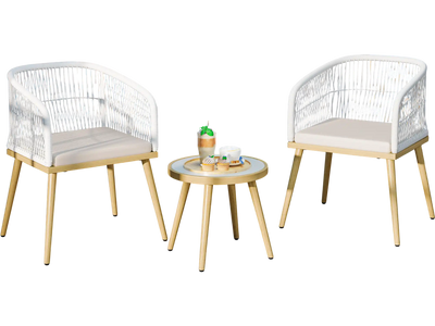 Costway 3-Piece Outdoor Patio Bistro PE Wicker Conversation Furniture Set White 754928361 New