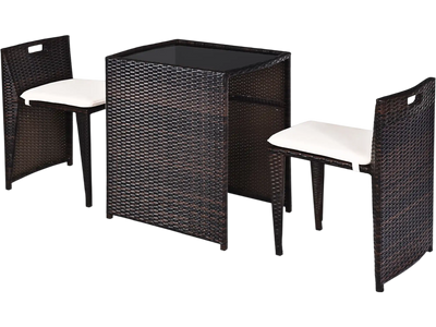 Costway 3-Piece Cushioned Wicker Patio Bistro Set No Assembly 45603871 New