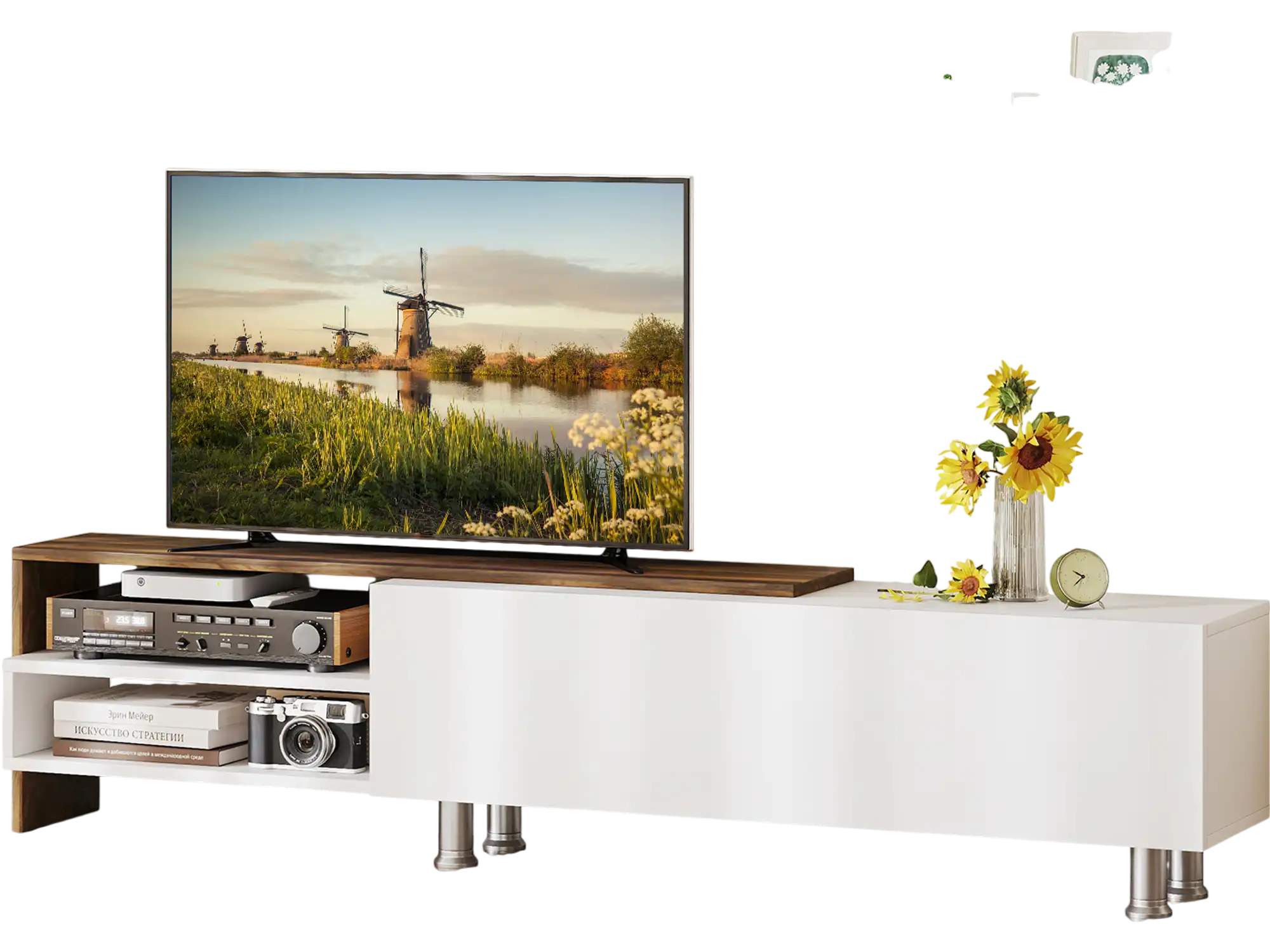 Costway 3-Piece Farmhouse TV Stand Cabinet & Shelves for TVs up to 80
