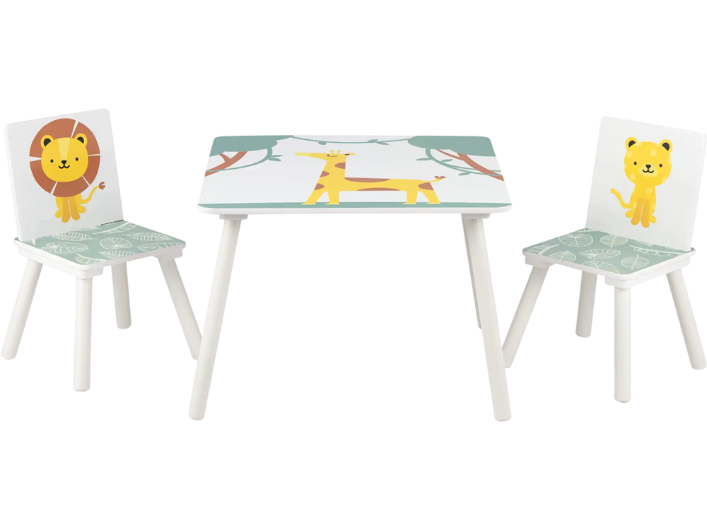3 Pieces Kids Table and Chairs Set with Animal Patterns for Aged 3-6 Years Old