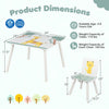 Kids table and chairs set featuring animal patterns, solid wood legs, and rounded corners for ages 3-6 years old.