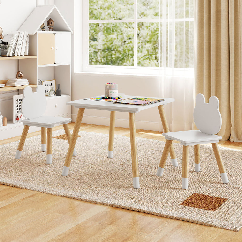 Kids' chair with froggy back design and natural pine legs, ideal for promoting healthy sitting posture during.