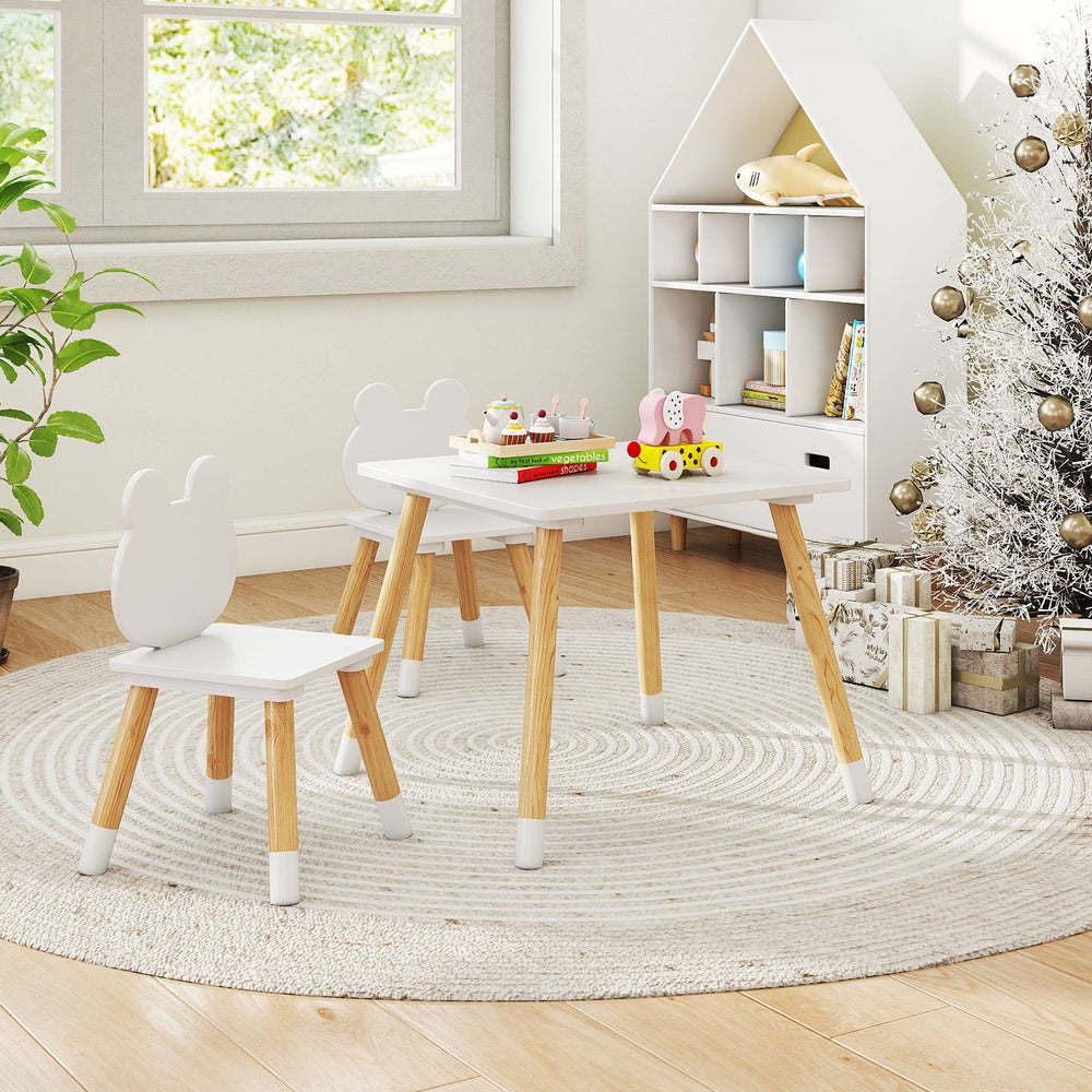 Kids' chair featuring froggy back design, wide seat, and natural pine legs, perfect for comfortable playtime seating.