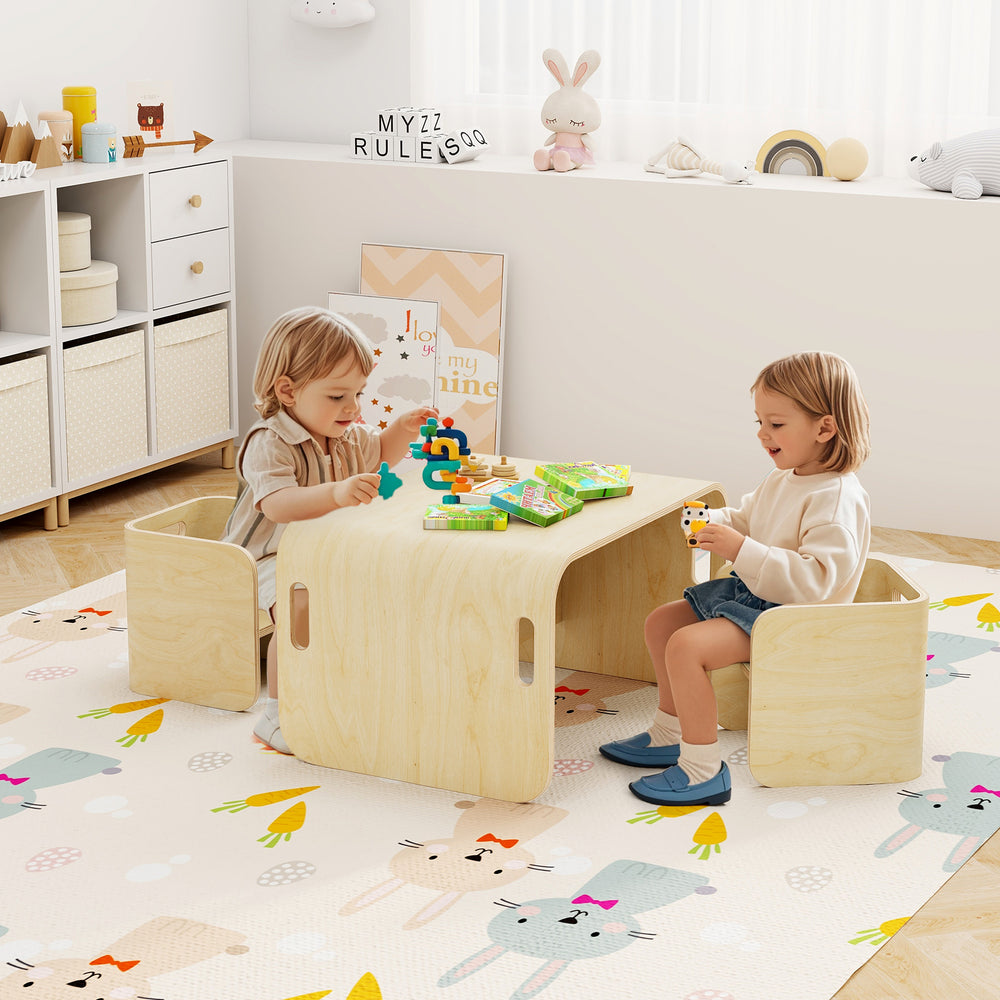 3 Pieces Kids Wooden Table and Chair Set-Natural - Gallery View 1 of 10