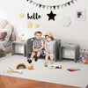 Kids using a gray 3-piece wooden table and chair set, featuring ergonomic design and safe, eco-friendly materials.