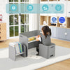 Kids gray wooden table and chair set featuring ergonomic design, durable birch wood, and space-saving for playtime.