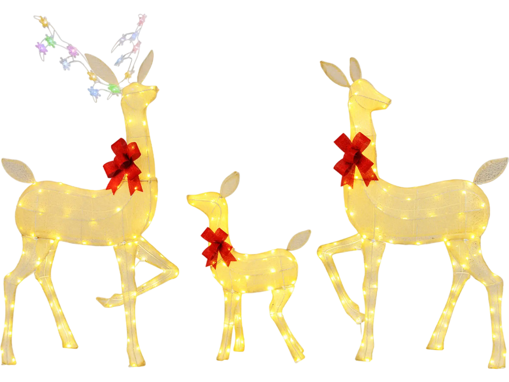 3 Pieces Lighted Family Deer Set with LED Lights and RGB Flashing Lights
