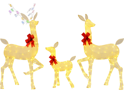 Costway 3-Pc Lighted Family Deer Set LED RGB Flashing Christmas Decor 39486215 New