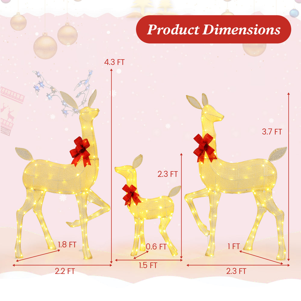 Lighted family deer set with 221 LED lights, featuring a stag and fawn, perfect for festive indoor or outdoor decor.