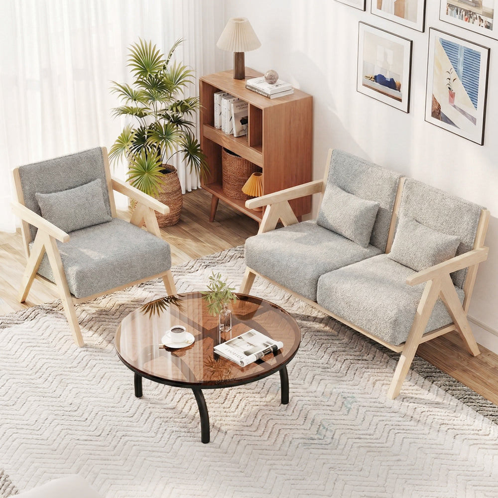 Gray 3-piece living room furniture set with rubber wood frame, featuring soft chenille fabric and ergonomic backrests.