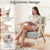 Ergonomic gray chair with padded backrest and comfy armrests, featuring a rubber wood frame for living room comfort.