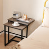 Stackable C-shaped coffee end tables in oak finish, featuring a smooth surface and sturdy steel tube structure for.