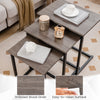 Stackable 3-piece coffee end table set in oak with smooth surface, durable MDF, and C-shaped frame for easy access.