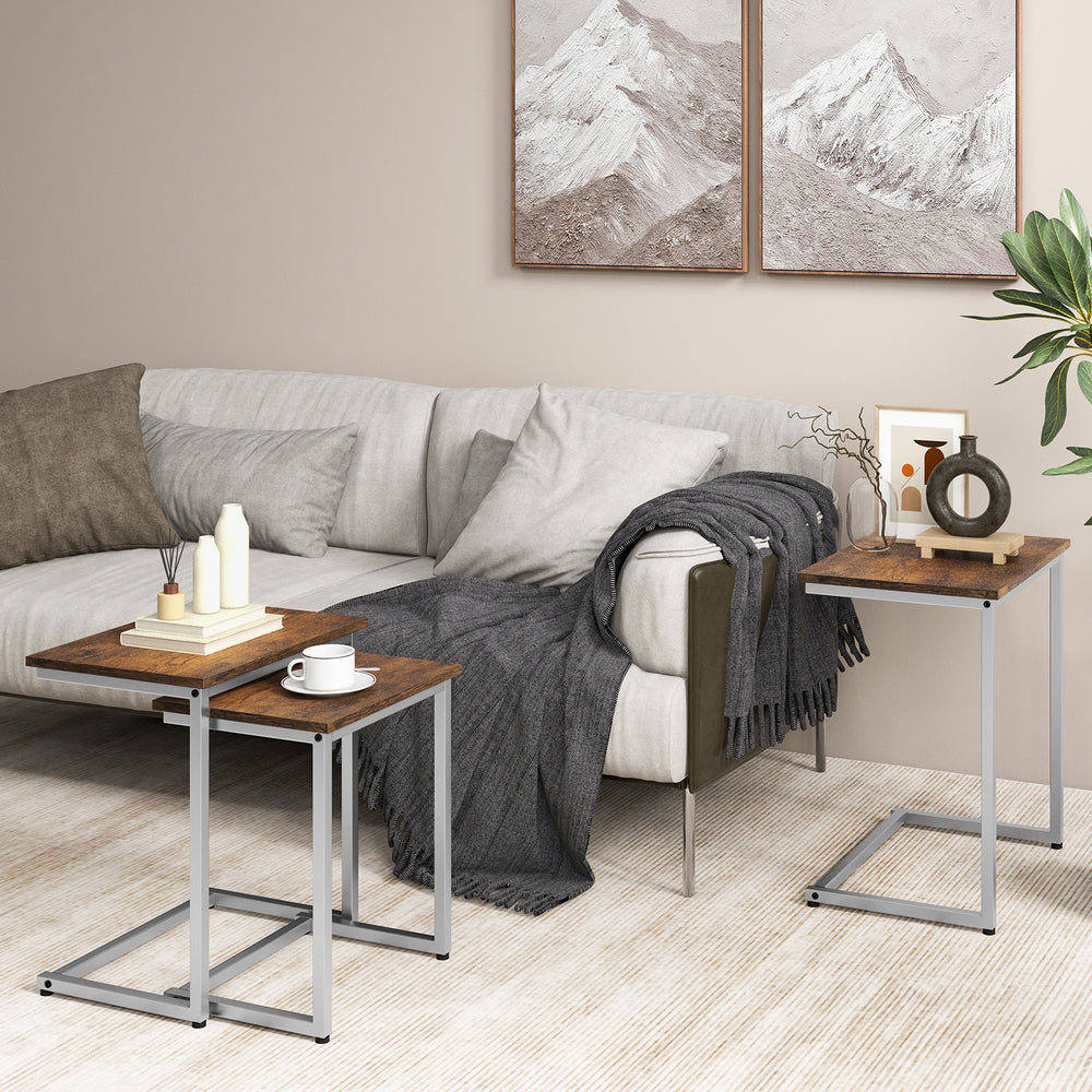 3 Pieces Multifunctional Coffee End Table Set-Rustic Brown - Gallery View 1 of 10