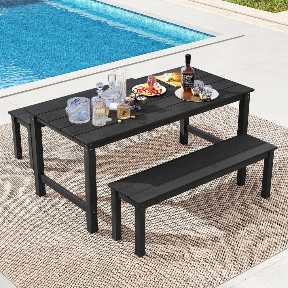 3 Pieces Outdoor Dining Table Set with 2 Benches-Black - Gallery View 1 of 10