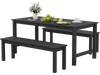 Black bench from the 3-piece outdoor dining table set, offering durable HDPE material and rustic charm for patio use.