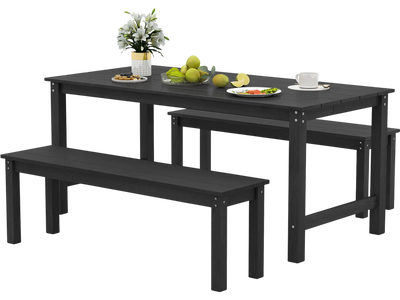 Costway 3-Pc Outdoor Dining Table Set w/ 2 Benches 29270445 New