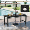 Outdoor dining table set with a 1.77” umbrella hole, featuring a wood-like surface and accommodating 2-3 people.