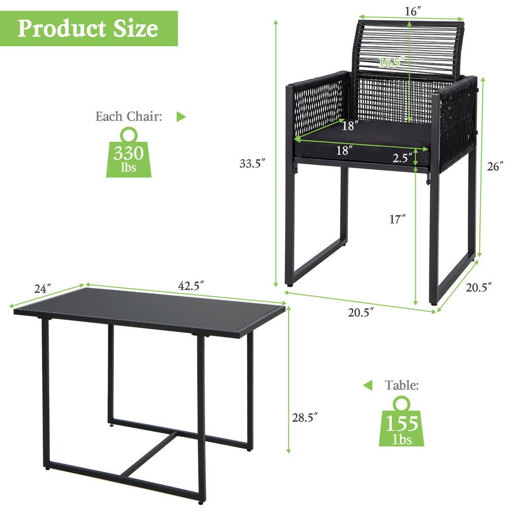3-piece outdoor dining set featuring a black folding backrest chair and spacious tempered glass table for backyard use.