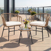 Close-up of the soft cushion on a hand-woven PE rattan chair, enhancing comfort for outdoor patio enjoyment.