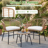 Round outdoor patio furniture set featuring hand-woven PE rattan chairs with soft cushions, ideal for balconies and.