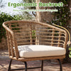 Ergonomic backrest of the outdoor patio chair with soft cushion, crafted from durable hand-woven PE rattan for comfort.