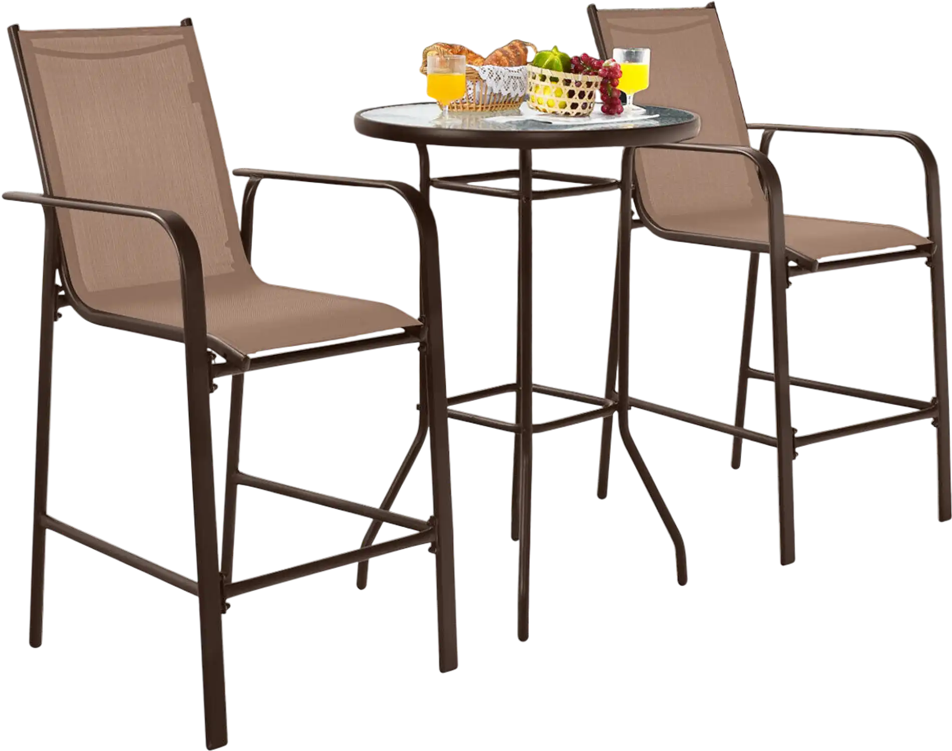 Costway 3-Piece Outdoor Patio Bar Table & Stool Set Brown 20168493 New