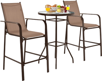 Costway 3-Piece Outdoor Patio Bar Table & Stool Set Brown 20168493 New