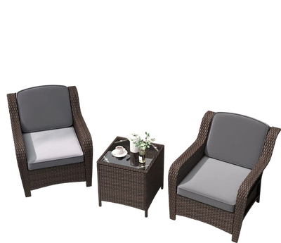Costway 3-Piece Outdoor Rattan Patio Furniture Set w/ Cushions & Glass Coffee Table 64832795 New