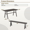 Dimensions chart for the 3 Pieces Outdoor Picnic Table and Benches Set, showing weight capacity and measurements for.