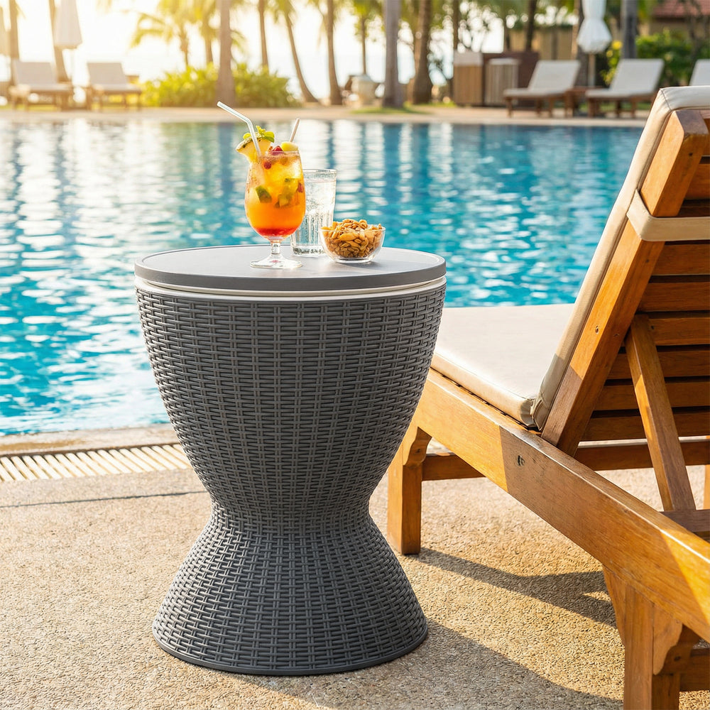 3 Pieces Outdoor Rattan Bar Table with Extendable Tabletop-Gray - Gallery View 1 of 10