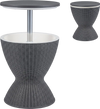 Gray outdoor rattan bar table with extendable tabletop, 8-gallon capacity, ideal for pool parties and barbecues.