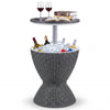 Outdoor rattan bar table with extendable tabletop, gray, featuring an 8-gal ice bucket for drinks and snacks.