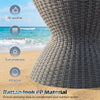 Gray outdoor rattan-look bar table with extendable tabletop, ideal for pool parties and easy cleaning.
