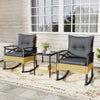 3 Pieces Outdoor Rattan Rocking Chairs Set with  2-Tier Side Table for Garden Backyard-Gray - Gallery View 1 of 12