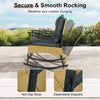 Gray outdoor rattan rocking chair with smooth rocking motion, anti-slip pads, and thick cushion for garden relaxation.