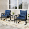 3 Pieces Outdoor Rattan Rocking Chairs Set with  2-Tier Side Table for Garden Backyard-Navy - Gallery View 1 of 12