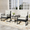 3 Pieces Outdoor Rattan Rocking Chairs Set with  2-Tier Side Table for Garden Backyard-White - Gallery View 1 of 12