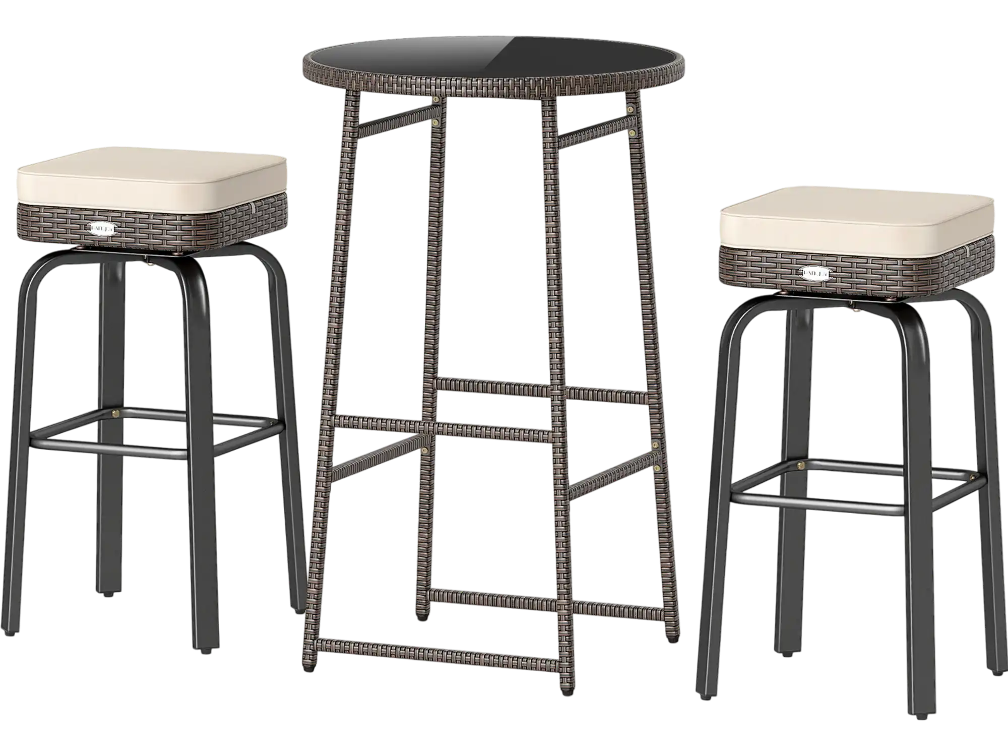 Costway 3-Pc Outdoor Swivel Bar Set PE Rattan Bar Height Table w/ 2 Chairs 20195502 New