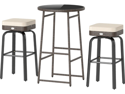 Costway 3-Pc Outdoor Swivel Bar Set PE Rattan Bar Height Table w/ 2 Chairs 20195502 New